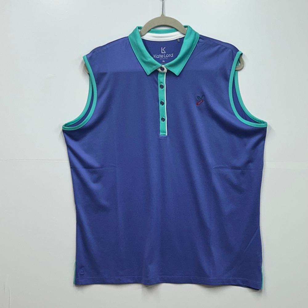 Kate Lord Womens XL Sleeveless Golf Polo Shirt Purple Turquoise Performance Top